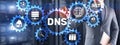 DNS Domain name System server concept. Mixed media.