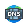 DNS Domain Name System Server. Global communication network concept. Web search concept. Vector illustration.