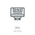 Dns icon. Thin linear dns outline icon isolated on white background from web hosting collection. Line vector sign, symbol for web Royalty Free Stock Photo