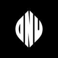 DNV circle letter logo design with circle and ellipse shape. DNV ellipse letters with typographic style. The three initials form a