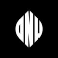 DNW circle letter logo design with circle and ellipse shape. DNW ellipse letters with typographic style. The three initials form a