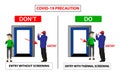 Do and don`t poster for covid 19 corona virus. Safety instruction for office employees and staff. Employees should do thermal