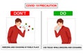 Do and don`t poster for covid 19 corona virus. Safety instruction for office employees and staff. Sneezing and coughing poster.