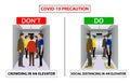 Do and don`t poster for covid 19 corona virus. Safety instruction for office employees and staff. Social distancing maintain in a