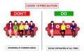 Do and don`t poster for covid 19 corona virus. Safety instruction for office employees and staff. Vector illustration of crowding
