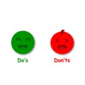 Do and Dont symbols with emoji. Green and red emoji