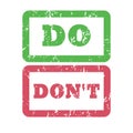 Do and Dont inscription framed stamp. Rough document stamp.