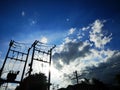 Light pole with transformer and sky Royalty Free Stock Photo