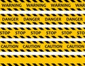 Do not cross. Increased danger. The tape is protective yellow with black. Stop. Caution and warning