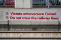 Do not cross the railway lines - Warning sign in train station Royalty Free Stock Photo