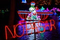 Do Not Cross sign made of lights by the river in Medellin, Colombia Royalty Free Stock Photo