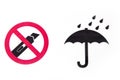 Do not cut with a cutter knife. Protect from rain symbol Royalty Free Stock Photo