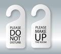 Door hanger.vector do not disturb and make up the room please hotel hanger signs Royalty Free Stock Photo