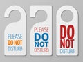 Do not disturb room vector signs. Hotel door hangers collection Royalty Free Stock Photo