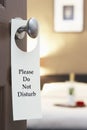 Do Not Disturb sign on hotel room's door Royalty Free Stock Photo