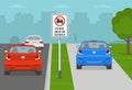 Do not drive on sidewalk traffic sign. Car moves on the sidewalk to avoid a traffic jam. Royalty Free Stock Photo