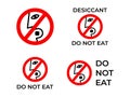 Do not eat desiccant icons set