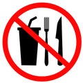 Do not eat or drink icon on white background.  No eating or drinking sign. prohibition symbol. flat style Royalty Free Stock Photo