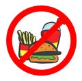 Do not eat and drink symbol. No eating or drinking, prohibition sign.Vector illustration. Royalty Free Stock Photo