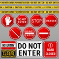 Do Not Enter Danger Warning Signs. Prohibition and Restriction Symbols Set Royalty Free Stock Photo