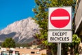 Do not enter, except bicycles road sign