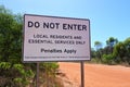 DO NOT ENTER sign on the entrance to Aboriginal Australians community Royalty Free Stock Photo