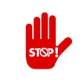 Do not enter stop prohibition sign. Stop hand icon. No entry symbol isolated on white. Vector illustration Royalty Free Stock Photo