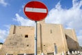 Do not enter traffic sign in front of a church Royalty Free Stock Photo