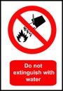 Do not extinguish with water signs and symbols