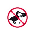 Do not feed birds prohibited sign, don't feed the ducks forbidden modern round sticker, vector illustration Royalty Free Stock Photo