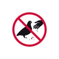 Do not feed birds prohibited sign, don't feed the pigeons forbidden modern round sticker, vector illustration Royalty Free Stock Photo