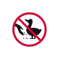 Do not feed birds prohibited sign, forbidden modern round sticker, vector illustration