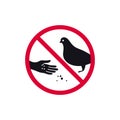 Do not feed birds prohibited sign, forbidden modern round sticker, vector illustration