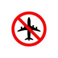 Do not fly vector icon. No aircraft access mark on white background. Symbol of transport, airplane,travel,traffic,warning.