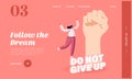 Do Not Give Up, Motivation and Aspiration Landing Page Template. Tiny Female Character at Huge Fist. Goal Achievement Royalty Free Stock Photo