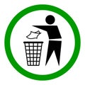 Do not litter flat icon in green circle isolated on white background. Keep it clean vector illustration. Tidy symbol Royalty Free Stock Photo
