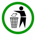 Do not litter flat icon in green circle isolated on white background. Keep it clean vector illustration. Tidy symbol