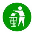 Do not litter flat icon in green circle isolated on white background. Keep it clean vector illustration. Tidy symbol