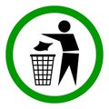 Do not litter flat icon in green circle isolated on white background. Keep it clean vector illustration. Tidy symbol Royalty Free Stock Photo