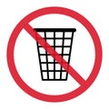 Do not litter flat icon in red forbidding circle isolated on white background. Keep it clean vector illustration. Tidy symbol Royalty Free Stock Photo