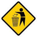 Do not litter flat icon in yellow rhombus isolated on white background. Keep it clean vector illustration. Tidy symbol