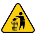 Do not litter flat icon in yellow triangle isolated on white background. Keep it clean vector illustration. Tidy symbol