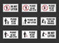 Do not litter signs set, keep clean icons