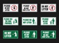 No littering vector igns, do not throw rubbish icons