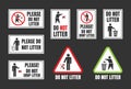 Do not litter signs set, keep clean icons