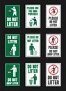 No littering vector igns, do not throw rubbish icons