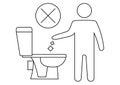 Do not litter in the toilet. Keeping the clean, sign. The silhouette of a man, throw garbage in a toilet. Forbidden icon. No