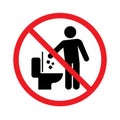 Do not litter in toilet icon, Keep clean sign, Throw garbage in a bin, Prohibition icon sticker for area places