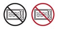 Do not microwave symbol. Oven icon in crossed circle with text under. Black and white, red version.
