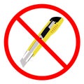 Do not open with knife on white background. Do not use cutter knife sign. cutter or Knife Prohibited symbol. flat style Royalty Free Stock Photo